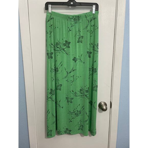 VTG Carolyn Strauss 2 Piece Skirt Set 1X Green Floral Liquid Knit Tropical - Picture 3 of 7